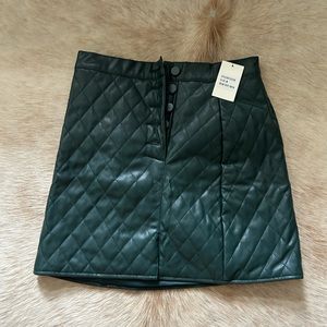 Faux leather forest green high waisted mini skirt with slit